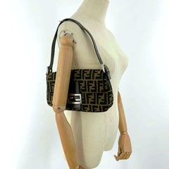 FENDI Baguette Brown Monogram Canvas and Leather Handbag circa 2000