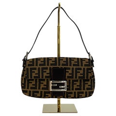 FENDI Baguette Brown Monogram Canvas and Leather Handbag circa 2000
