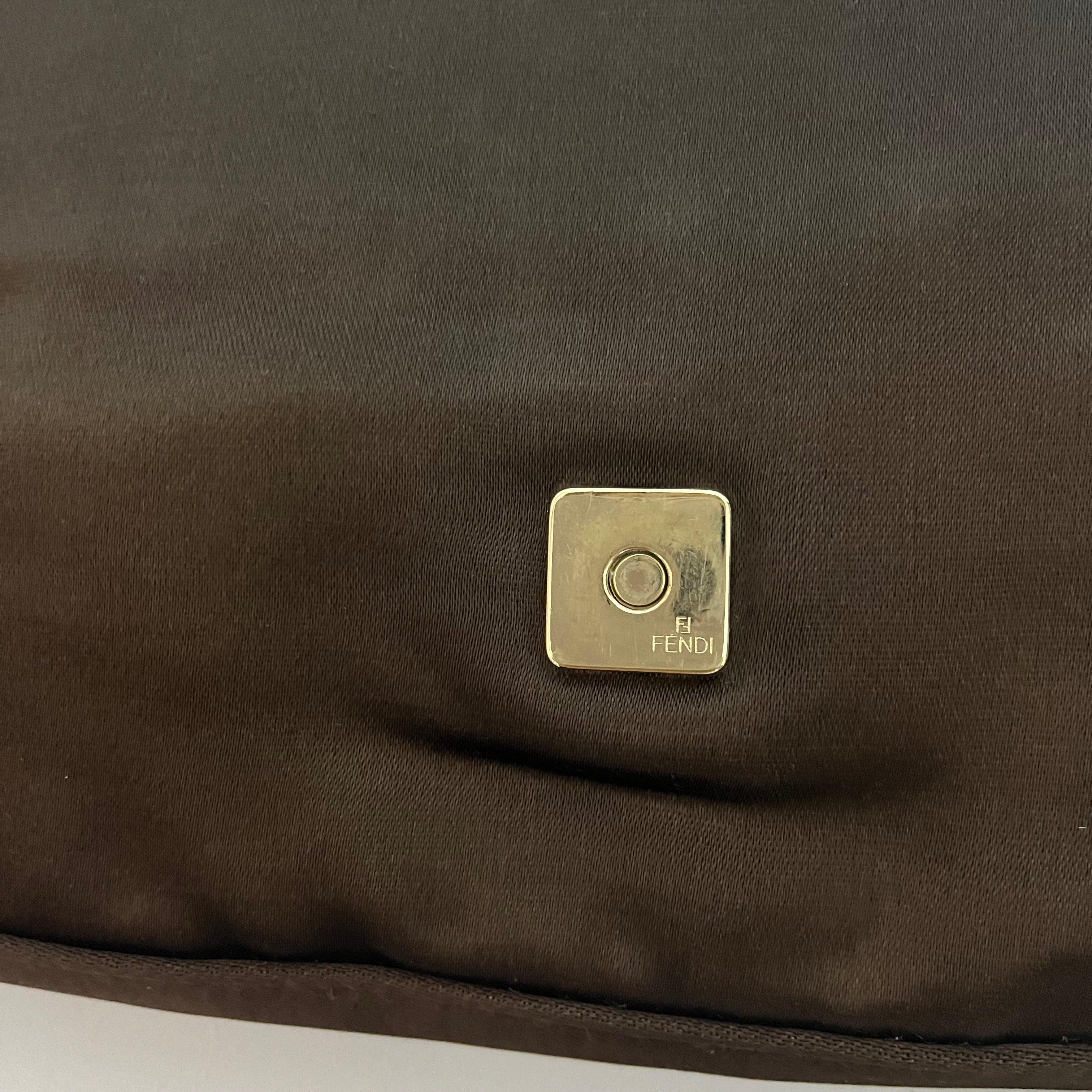 FENDI Baguette Brown Silk Satin with Crystal Buckle Shoulder Bag 7