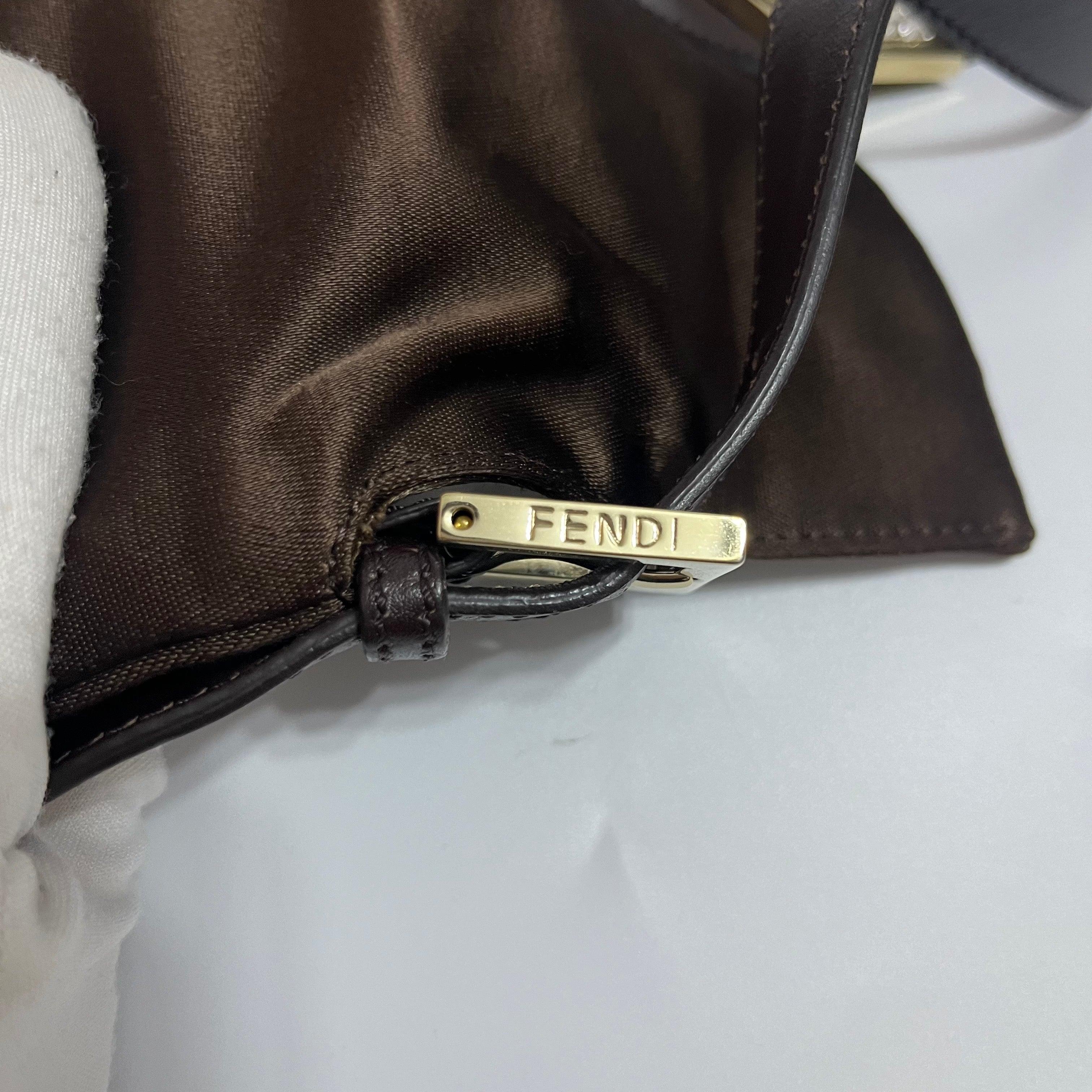 FENDI Baguette Brown Silk Satin with Crystal Buckle Shoulder Bag 10