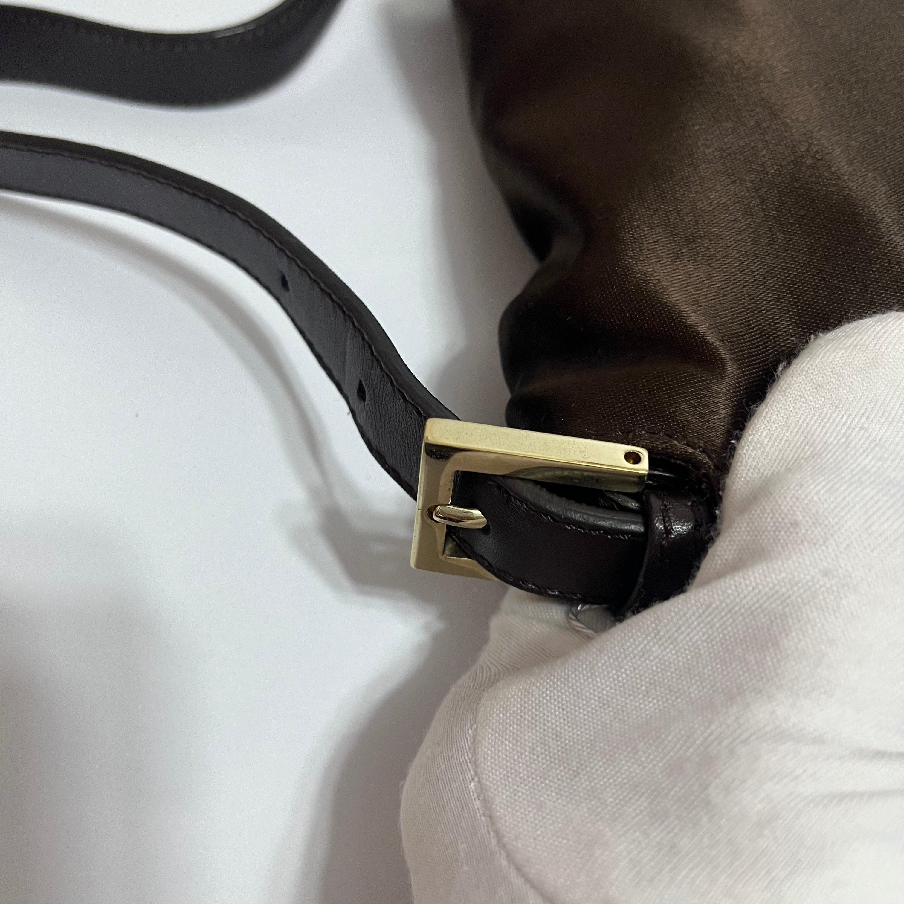 FENDI Baguette Brown Silk Satin with Crystal Buckle Shoulder Bag 13