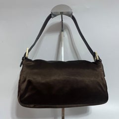 FENDI Baguette Brown Silk Satin with Crystal Buckle Shoulder Bag