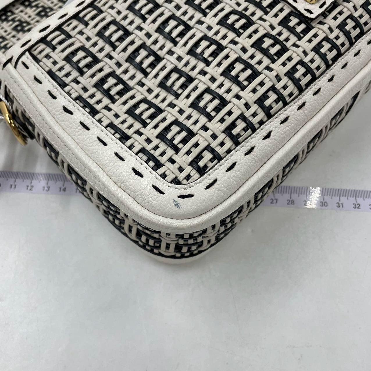 Fendi Baguette Calfskin Leather Weave Black and White Crossbody Bag 10