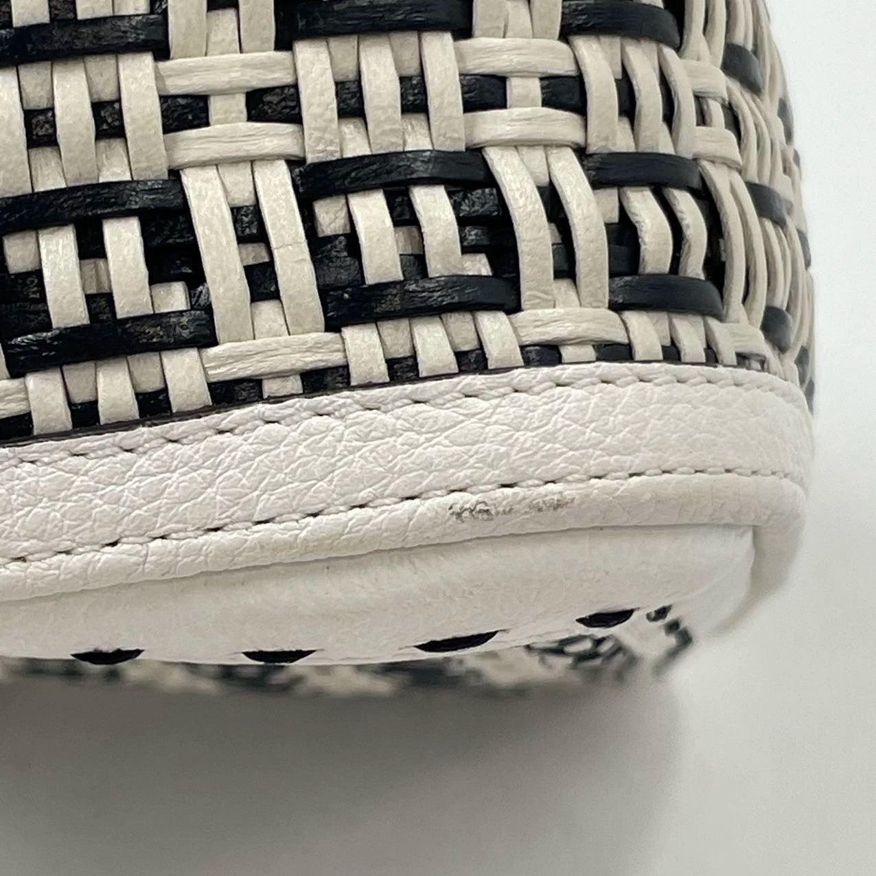 Fendi Baguette Calfskin Leather Weave Black and White Crossbody Bag 12