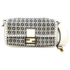 Fendi Baguette Calfskin Leather Weave Black and White Crossbody Bag