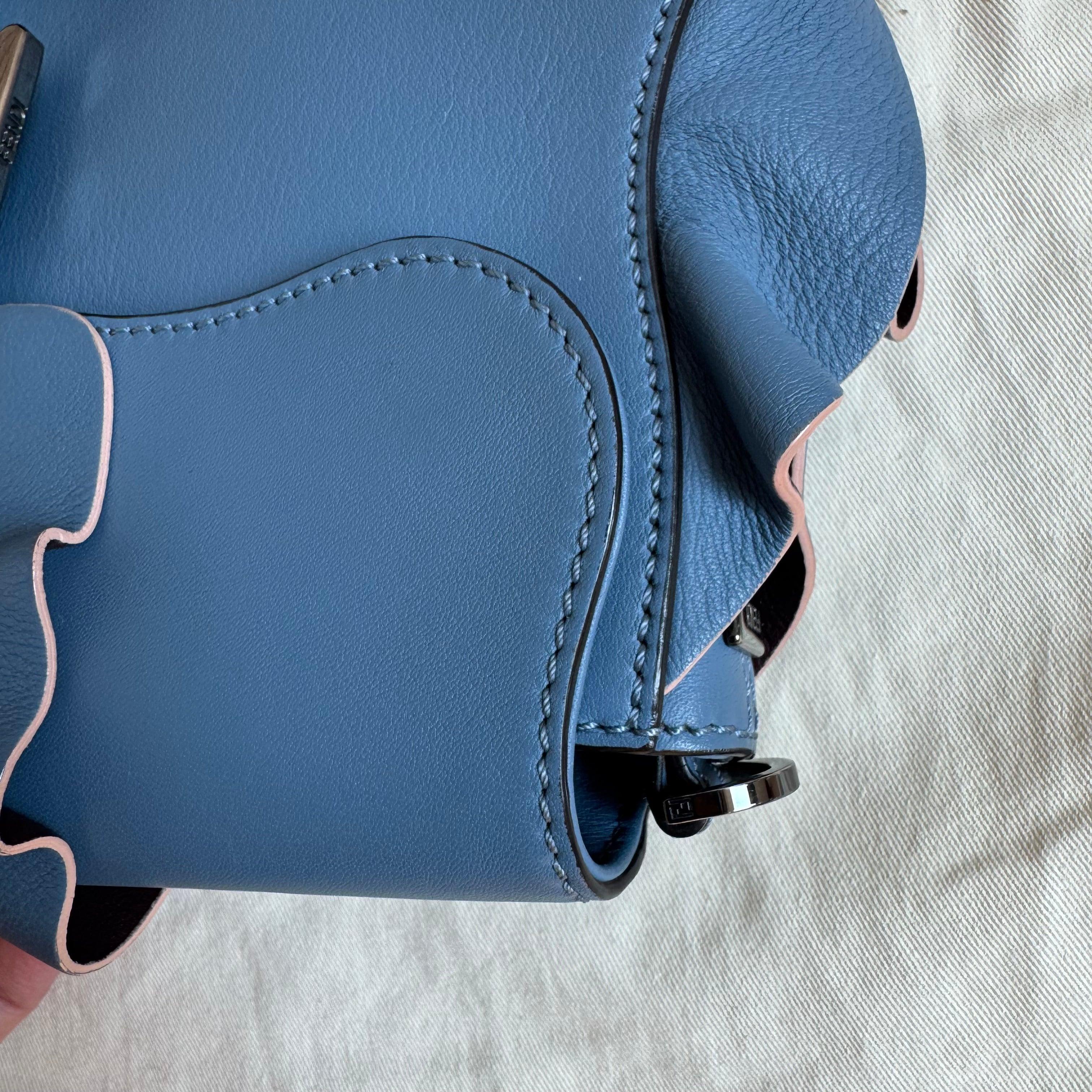 Fendi Baguette Calfskin Waves Baguette Blue Crossbody Bag 8