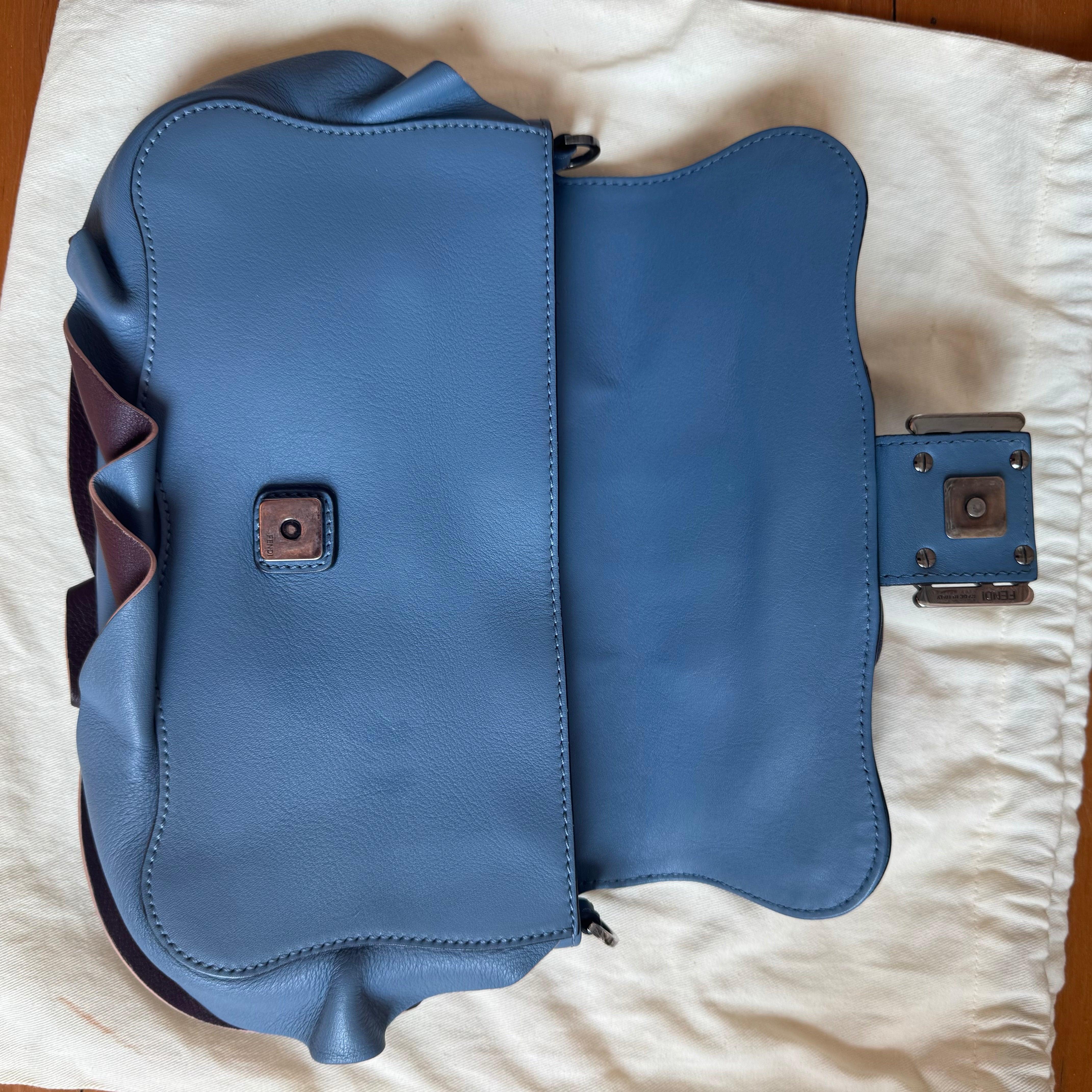 Fendi Baguette Calfskin Waves Baguette Blue Crossbody Bag 10