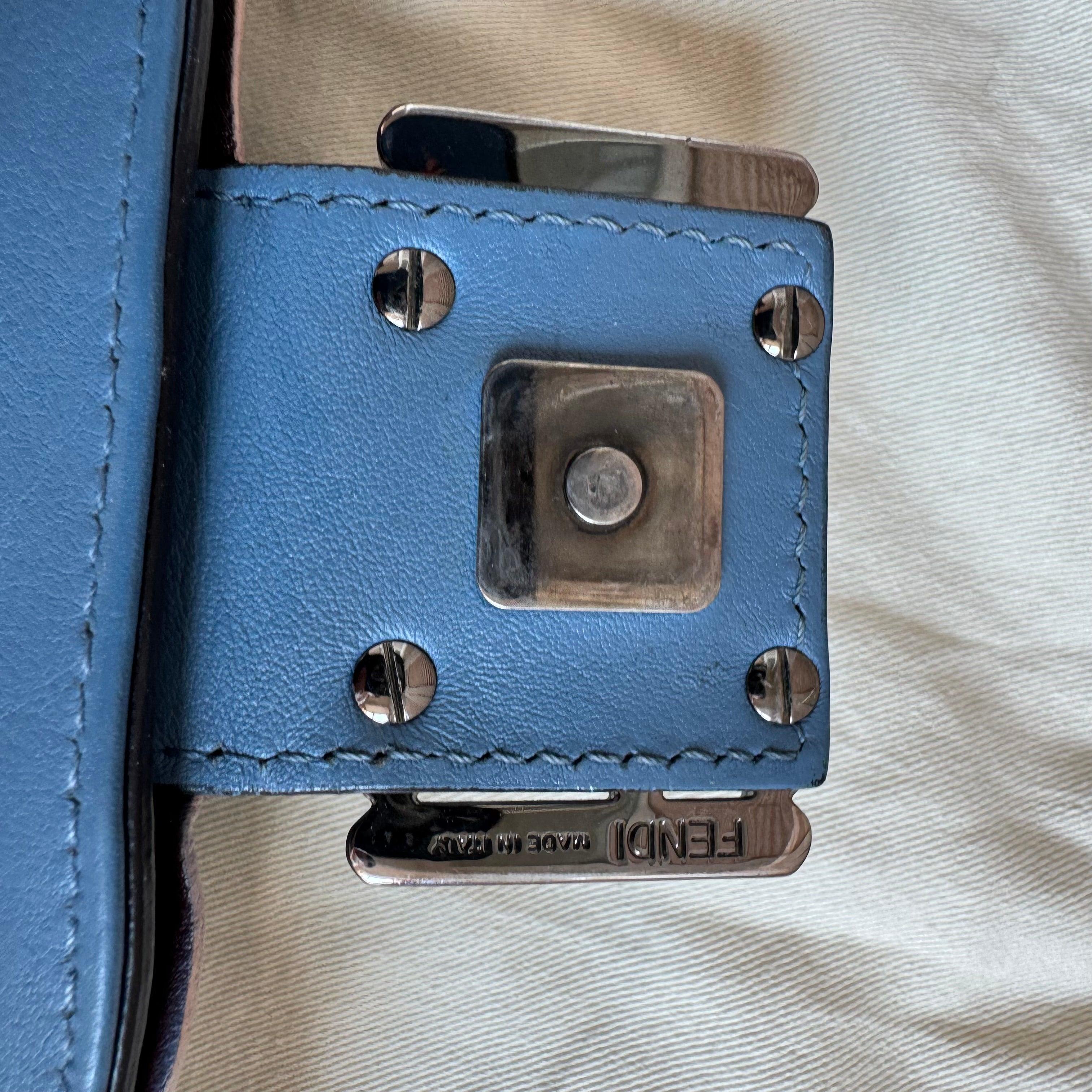 Fendi Baguette Calfskin Waves Baguette Blue Crossbody Bag 12