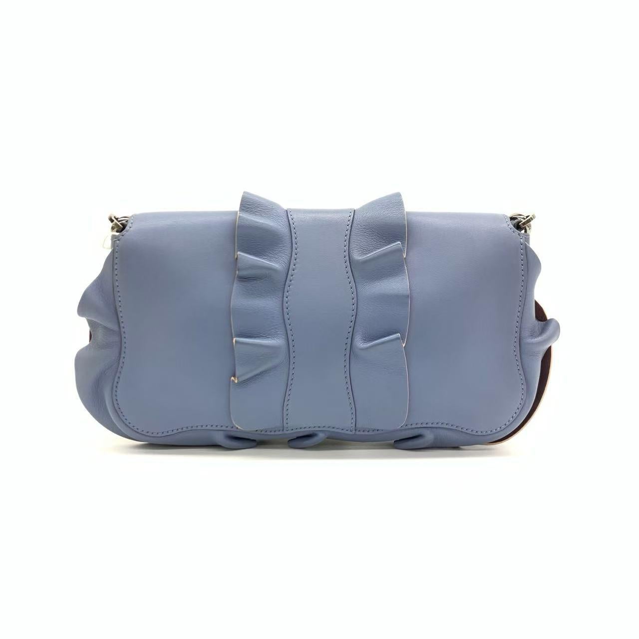 Gray Fendi Baguette Calfskin Waves Baguette Blue Crossbody Bag