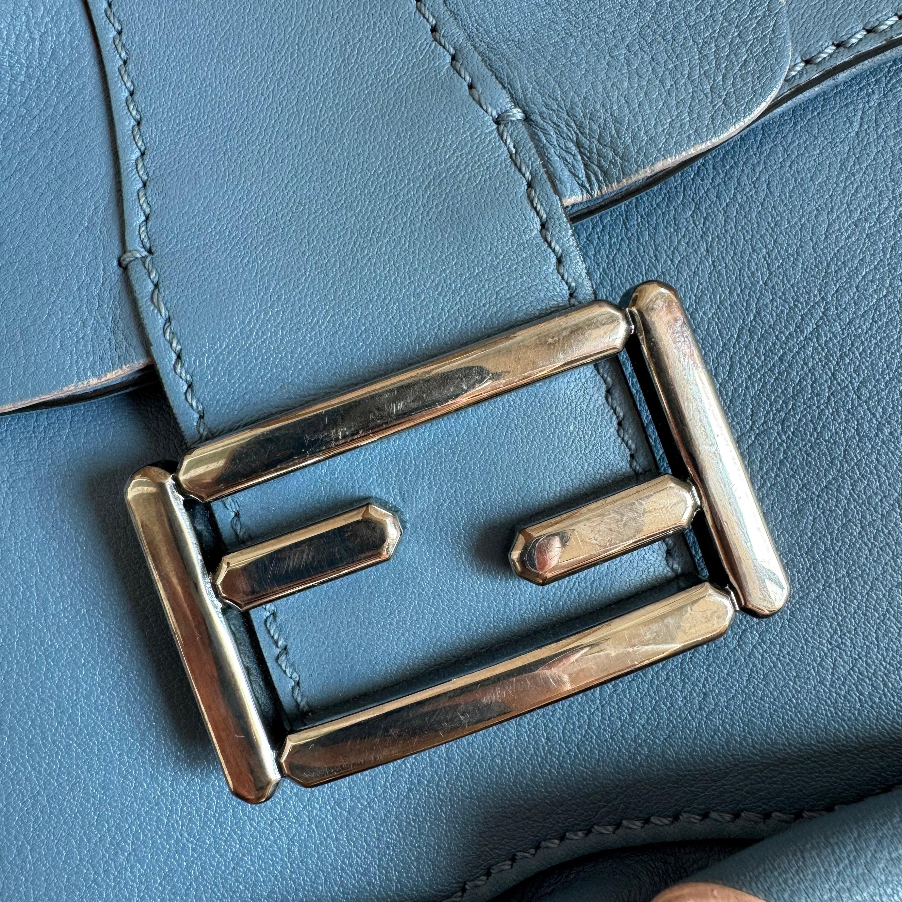 Fendi Baguette Calfskin Waves Baguette Blue Crossbody Bag 4