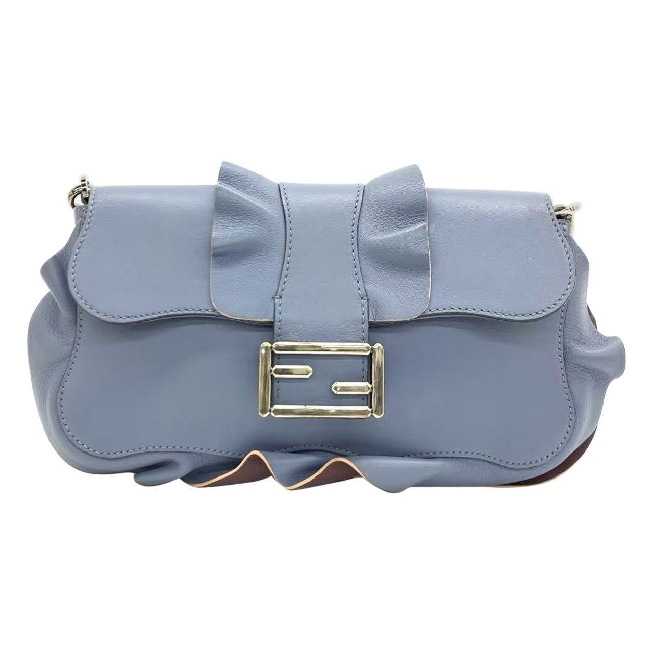 Fendi Baguette Calfskin Waves Baguette Blue Crossbody Bag