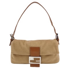 FENDI Baguette Camel Brown Soft Cloth Shoulder Bag