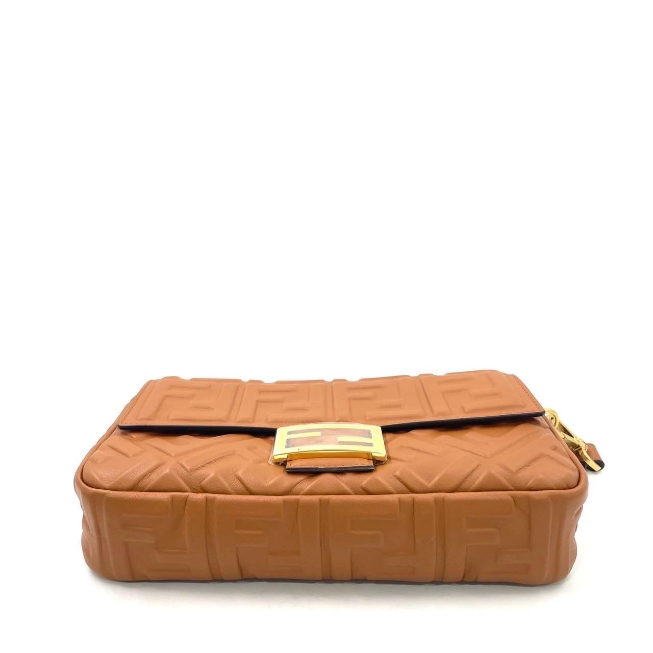 Fendi Baguette Caramel Tan Brown Lambskin Leather Crossbody Bag Medium For Sale 9