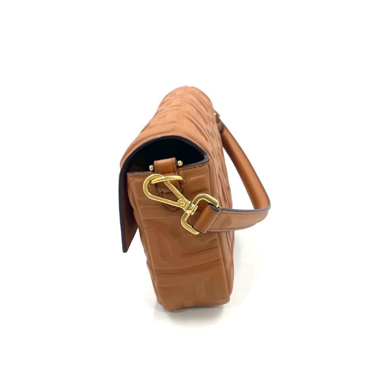 Fendi Baguette Caramel Tan Brown Lambskin Leather Crossbody Bag Medium For Sale 10