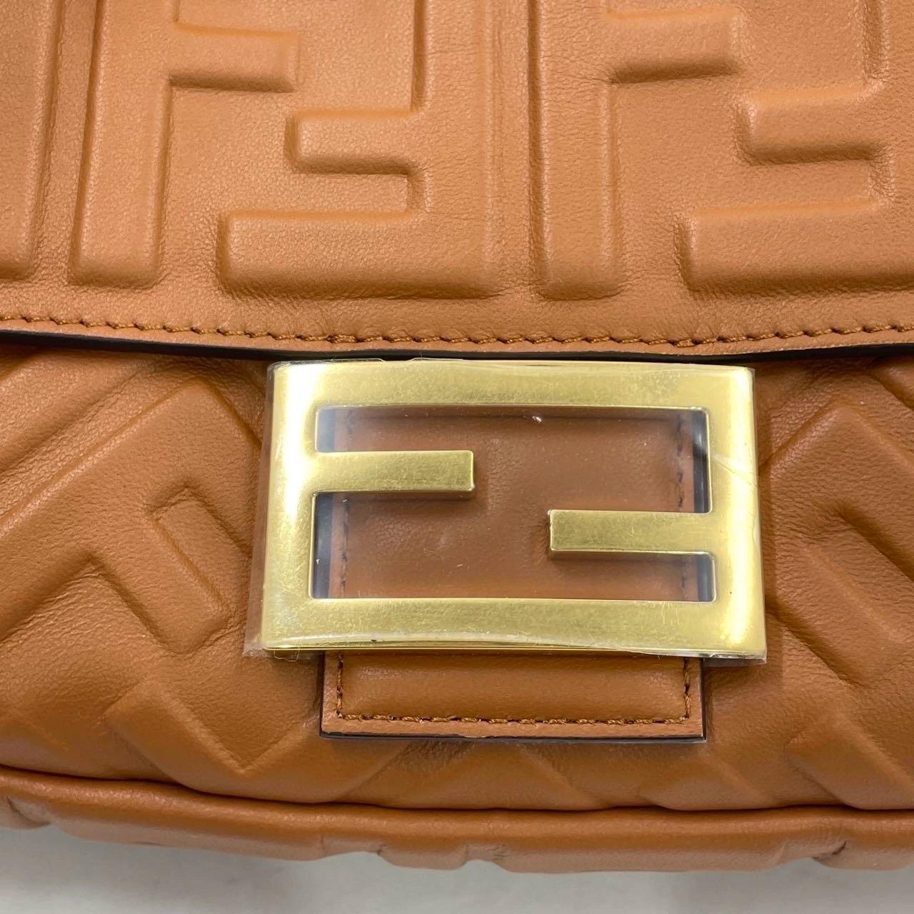 Fendi Baguette Caramel Tan Brown Lambskin Leather Crossbody Bag Medium 11