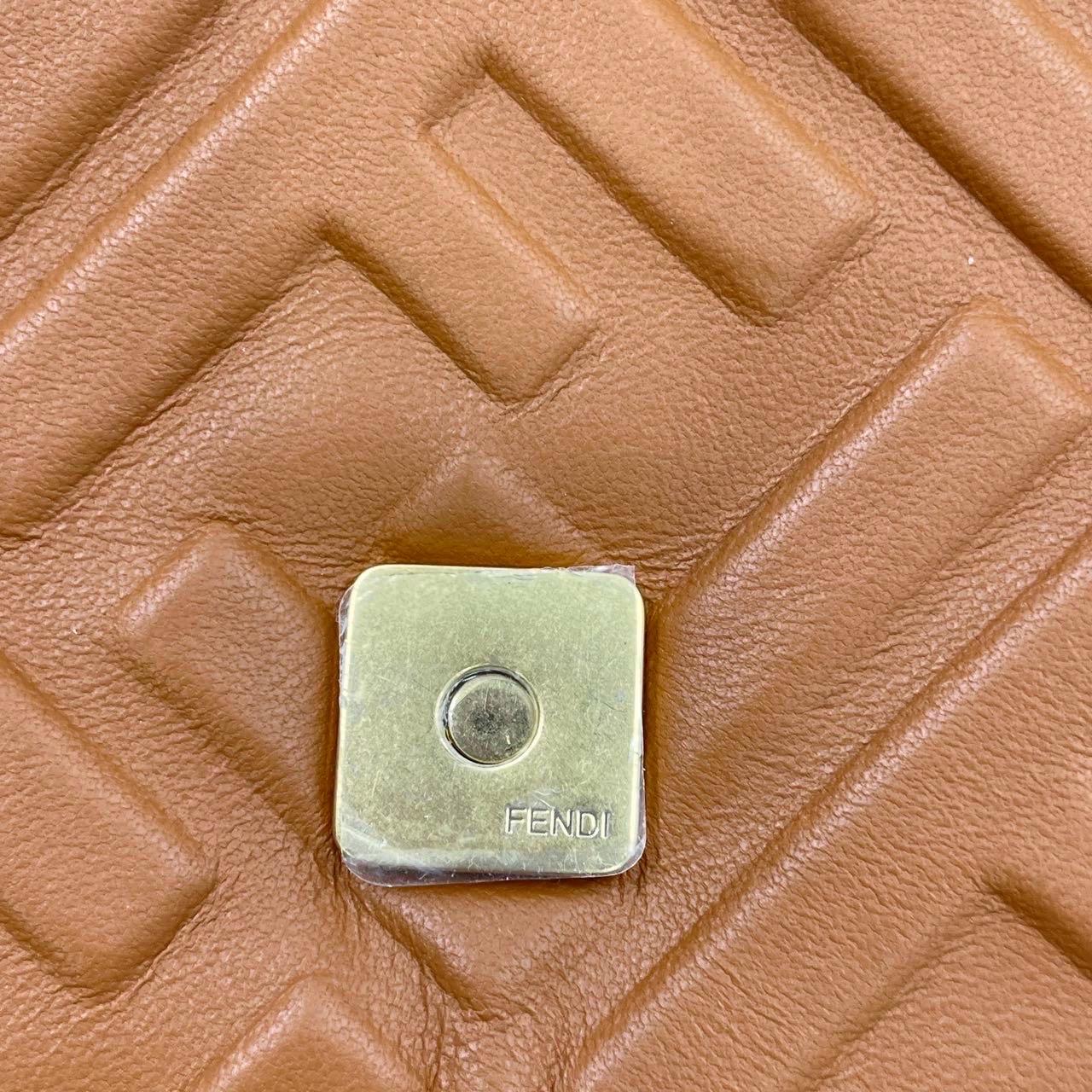 Fendi Baguette Caramel Tan Brown Lambskin Leather Crossbody Bag Medium For Sale 12