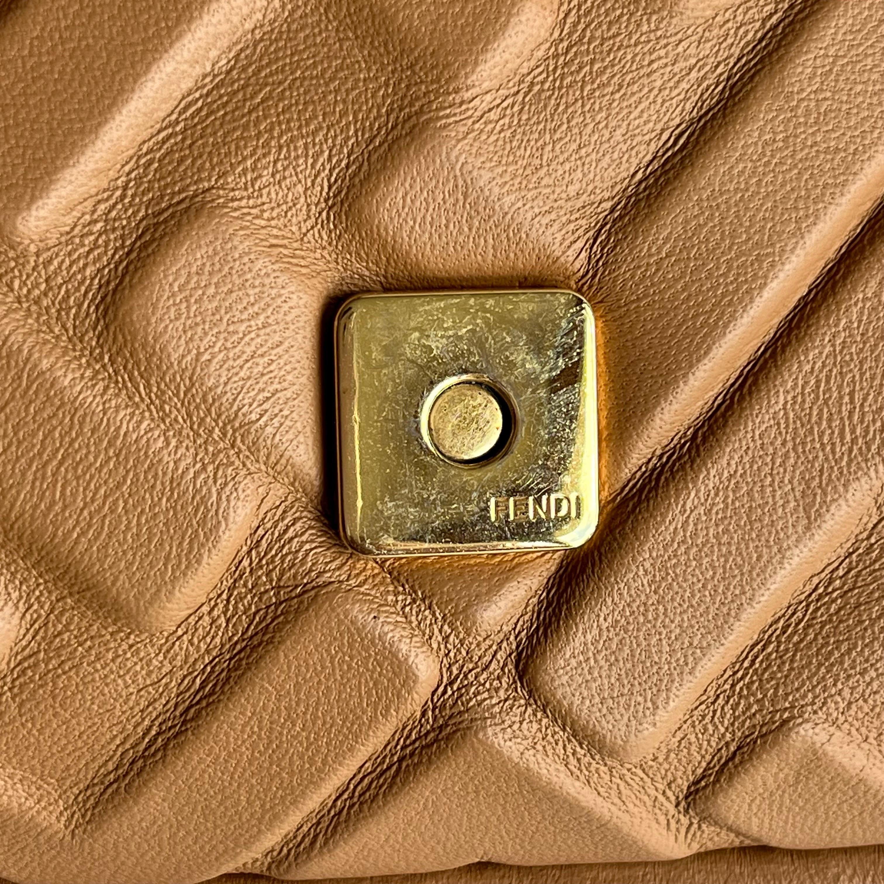 Fendi Baguette Caramel Tan Brown Lambskin Leather Crossbody Bag Medium For Sale 4
