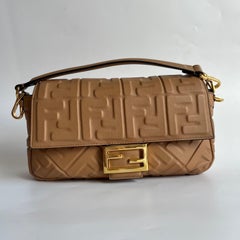 Fendi Baguette Caramel Tan Brown Lambskin Leather Crossbody Bag Medium