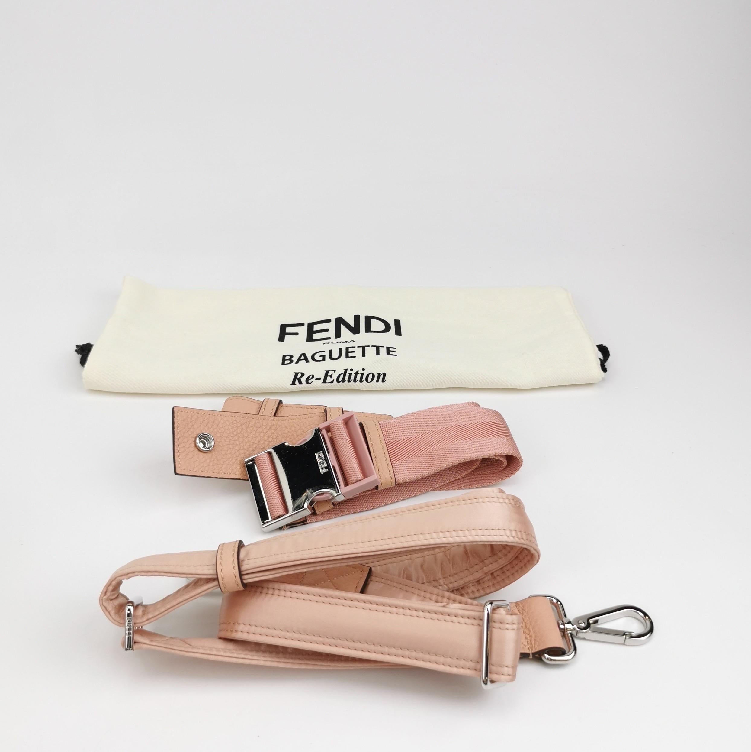 Marron Fendi Baguette Cargo Multipocket Pink Nylon 3-way Bag en vente
