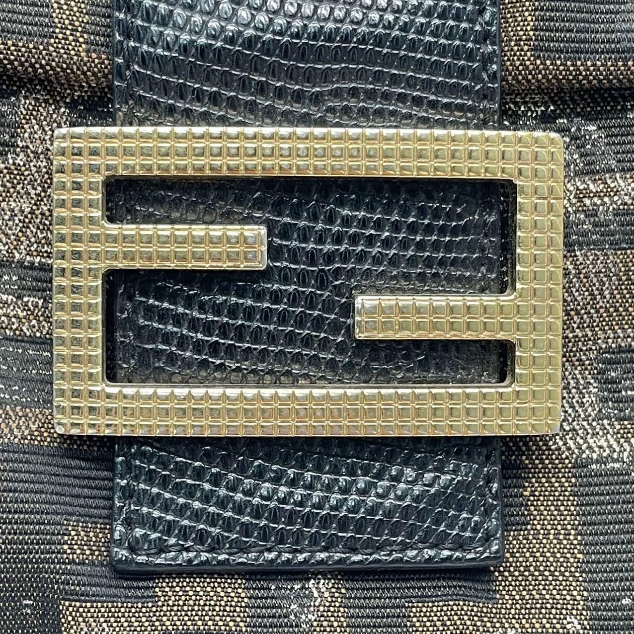 Fendi Baguette Classic Zucca Print Monogram Glossy Embroidery Lizzard Skin Strap 7