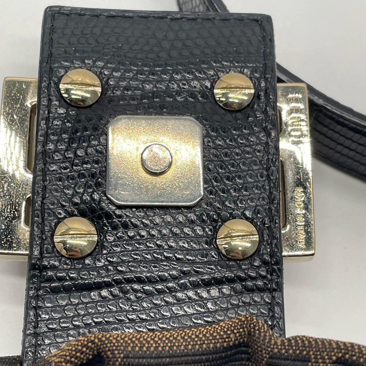 Fendi Baguette Classic Zucca Print Monogram Glossy Embroidery Lizzard Skin Strap 9