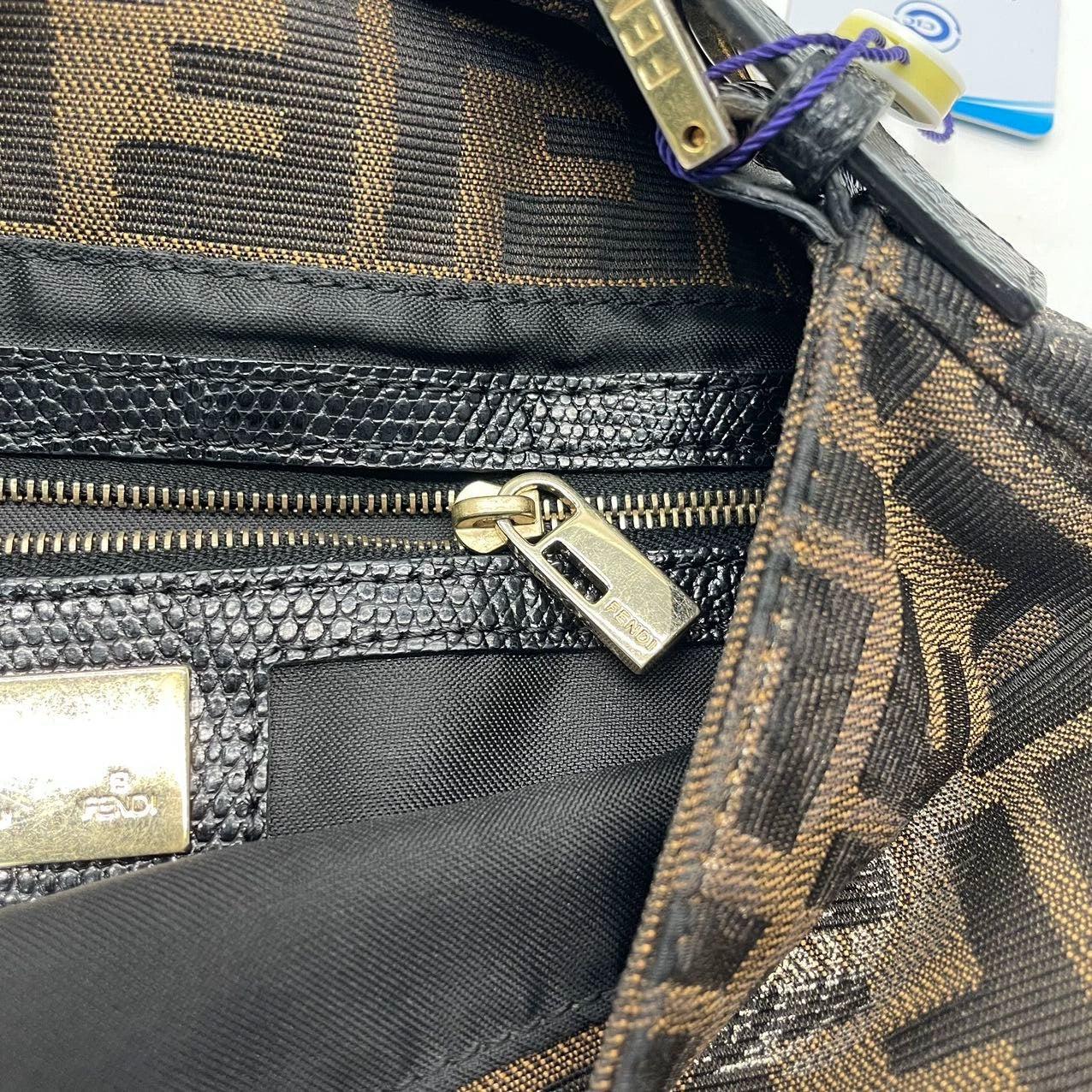 Fendi Baguette Classic Zucca Print Monogram Glossy Embroidery Lizzard Skin Strap 12