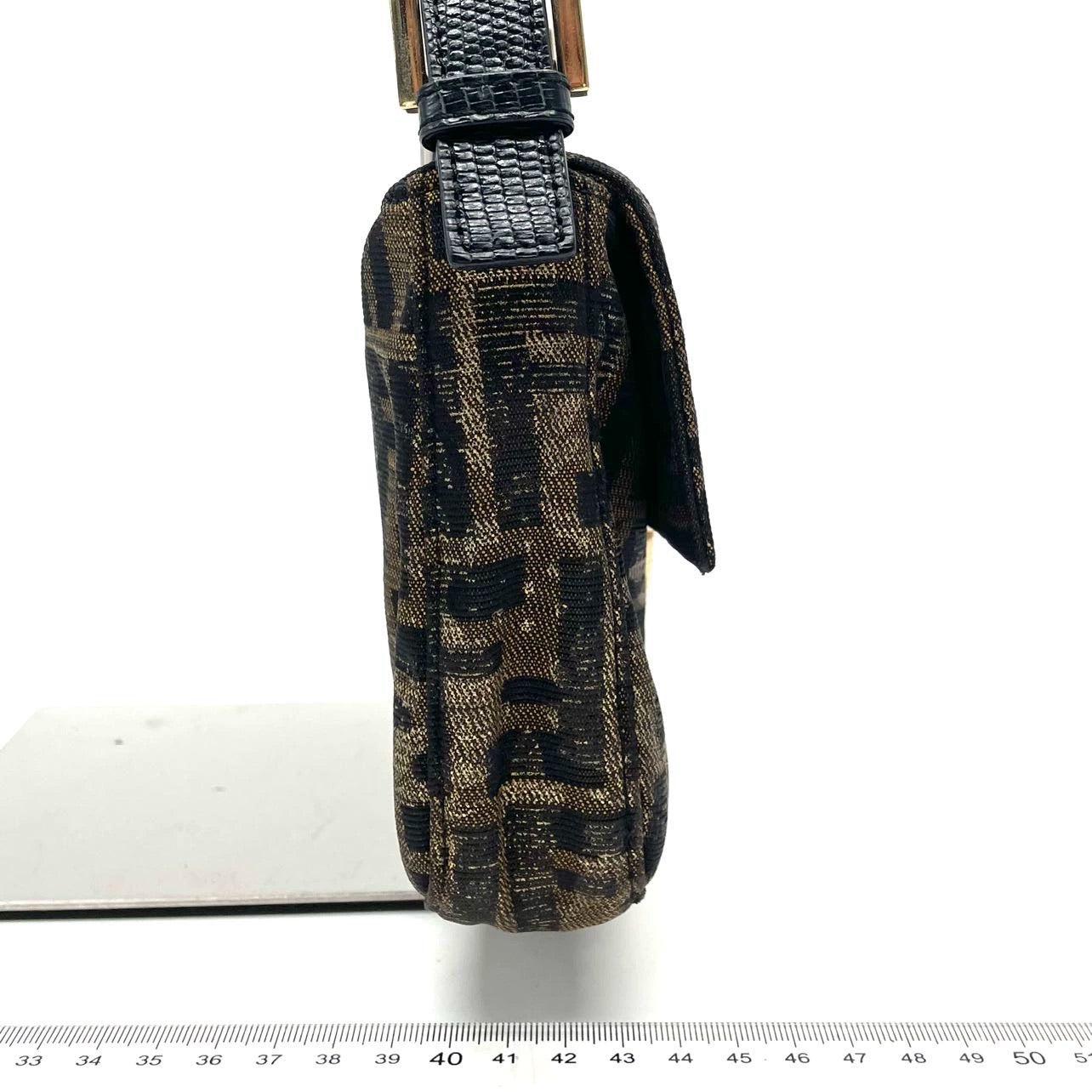 Women's Fendi Baguette Classic Zucca Print Monogram Glossy Embroidery Lizzard Skin Strap