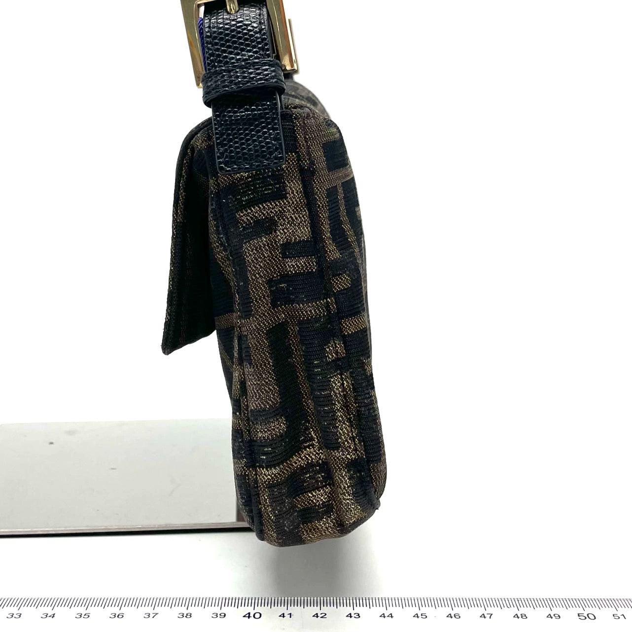 Fendi Baguette Classic Zucca Print Monogram Glossy Embroidery Lizzard Skin Strap 1