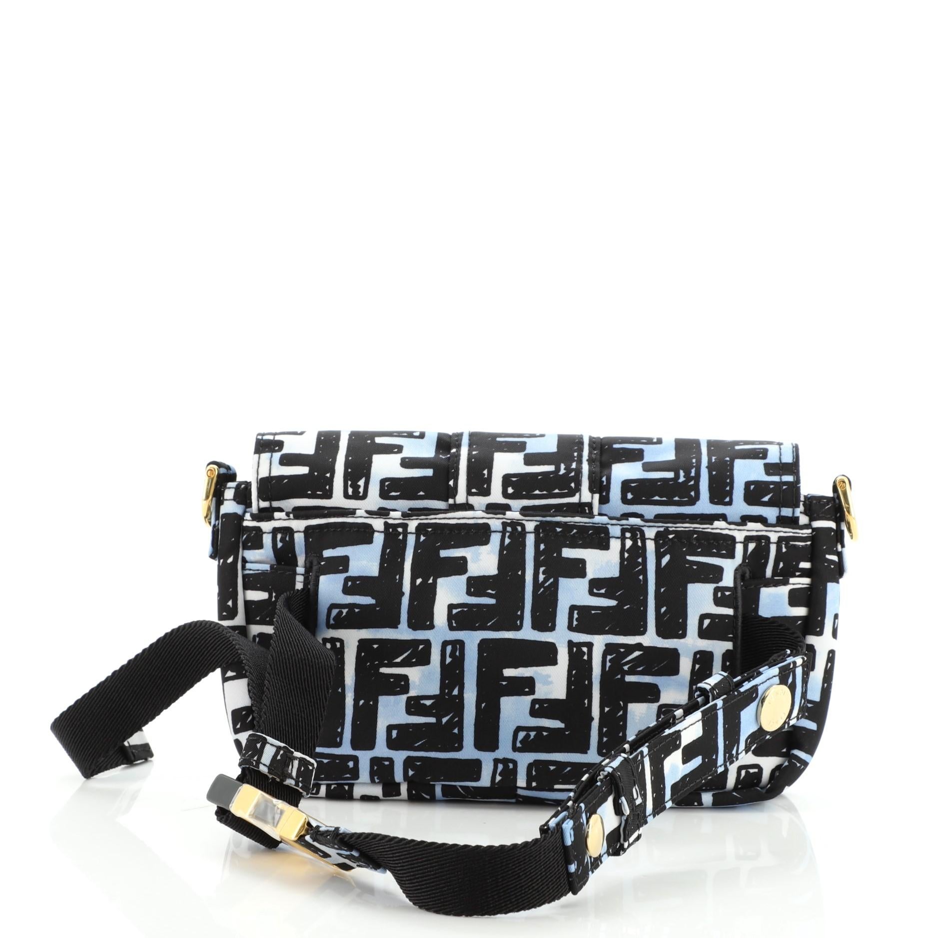 Black Fendi Baguette Convertible Belt Bag Printed Nylon Mini