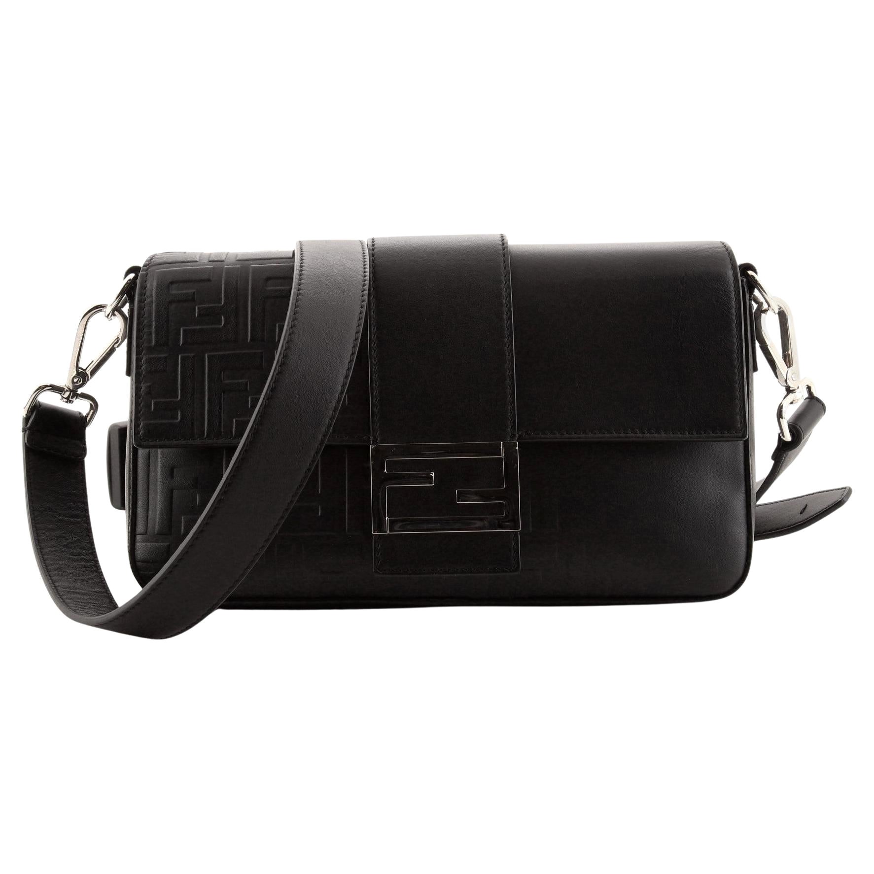 Fendi Baguette Convertible Belt Bag Zucca Embossed Leather Medium