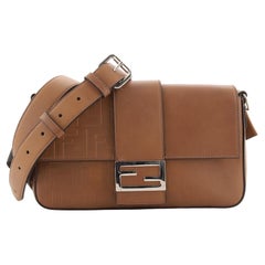 Fendi Baguette Convertible Belt Bag Zucca Embossed Leather Medium
