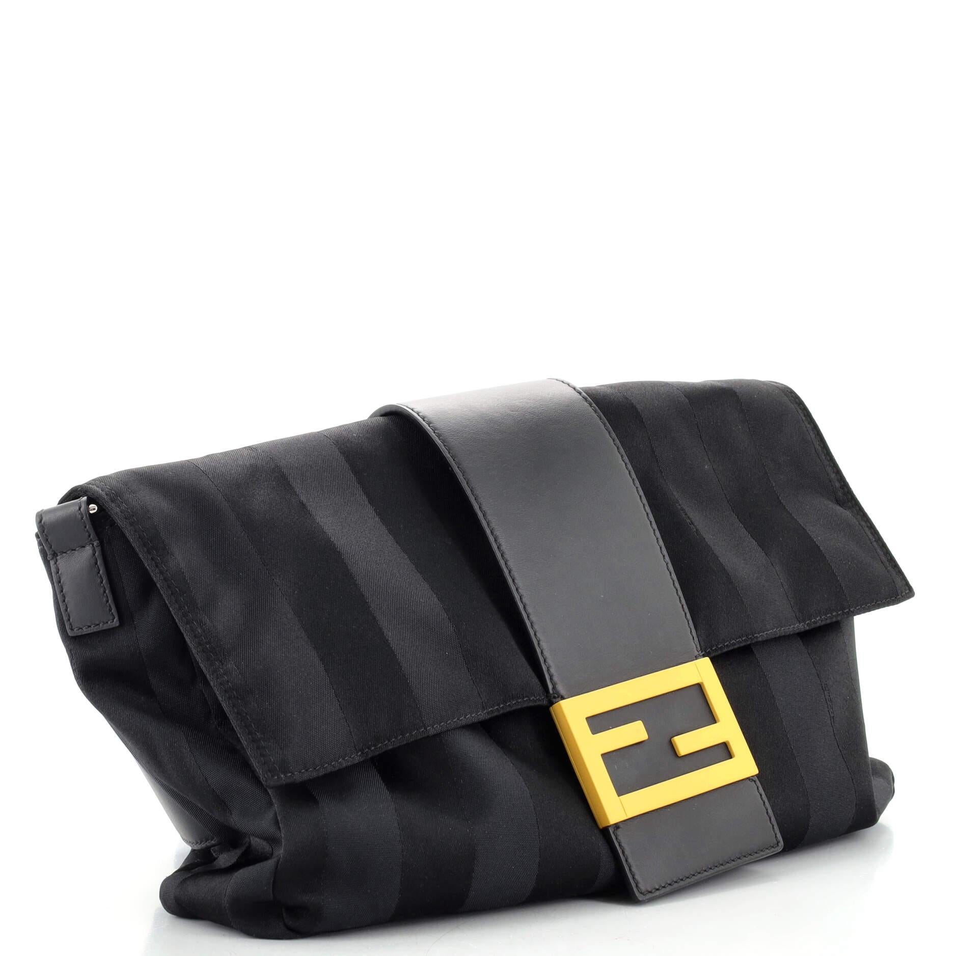 Black Fendi Baguette Convertible Shoulder Bag Striped Nylon Large