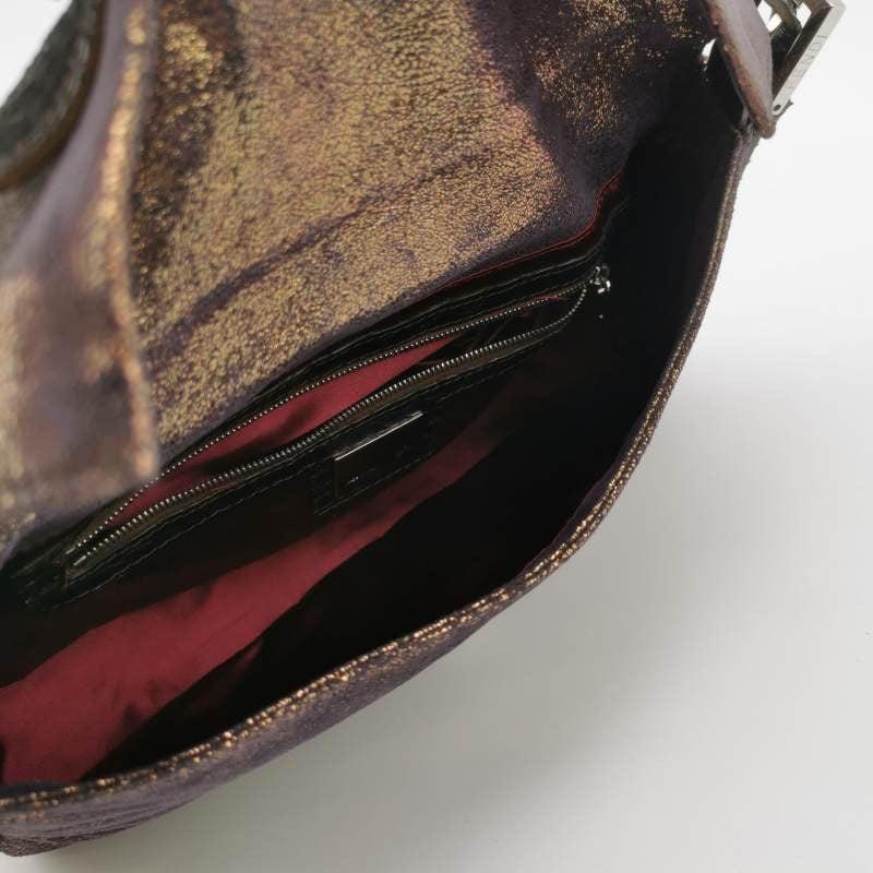 Fendi Baguette Copper Lambskin Leather Crystal Buckle Shoulder Bag In Good Condition In AUBERVILLIERS, FR