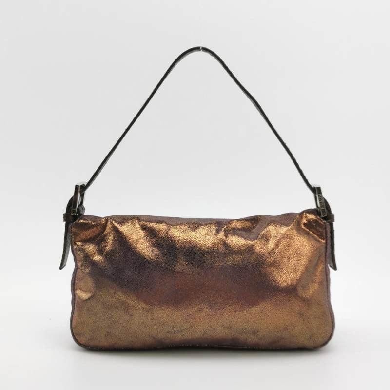 Fendi Baguette Copper Lambskin Leather Crystal Buckle Shoulder Bag 1