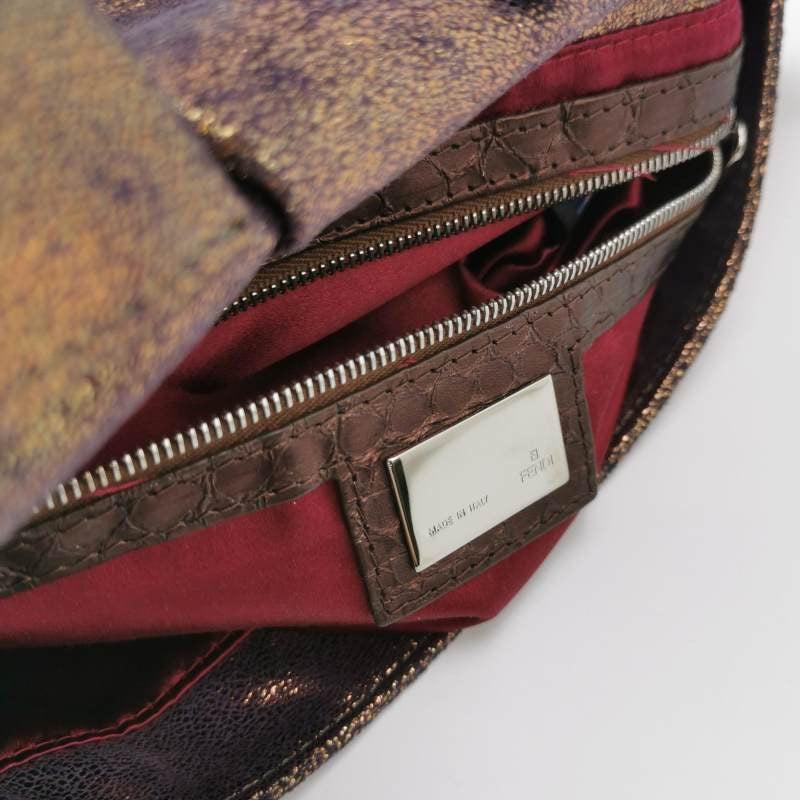 Fendi Baguette Copper Lambskin Leather Crystal Buckle Shoulder Bag 2