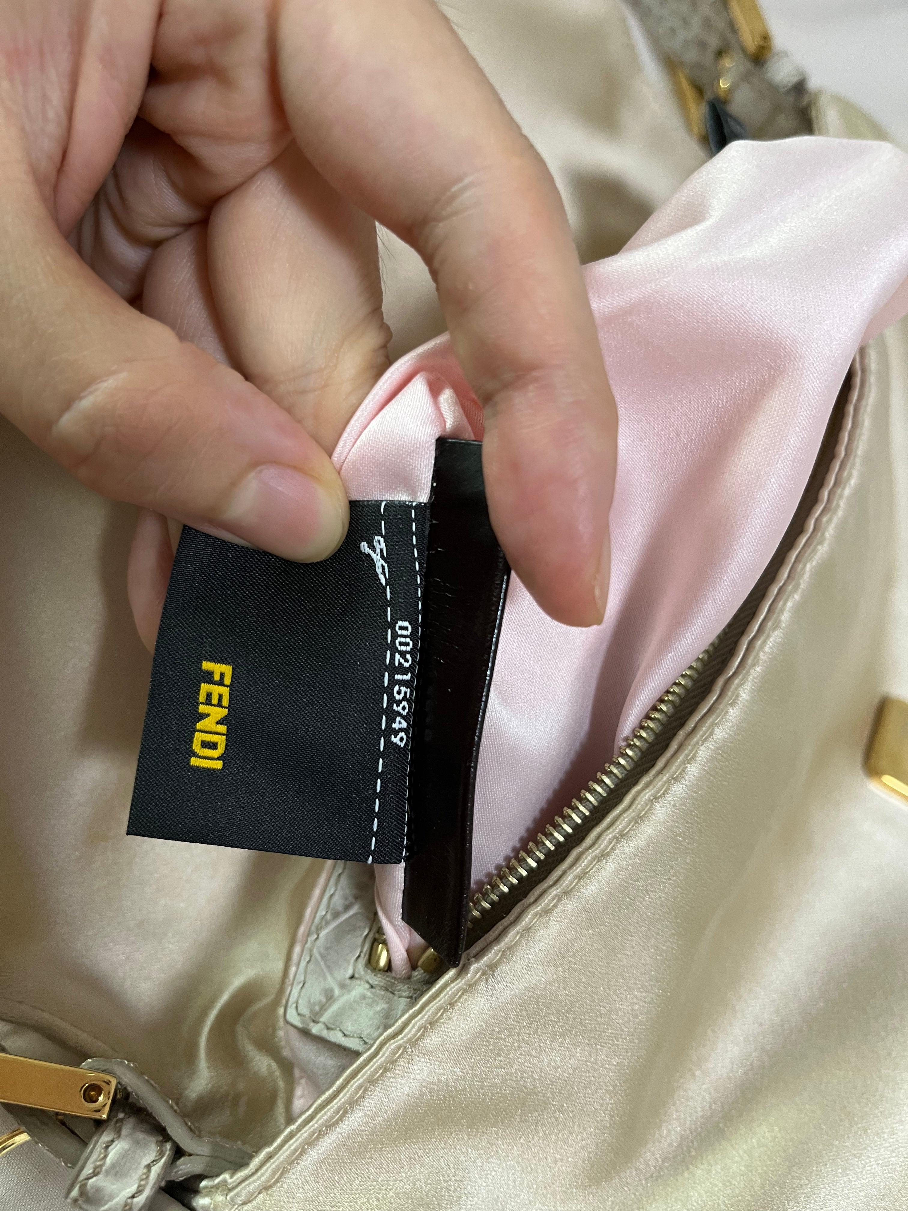 FENDI Baguette Cream Biege Silk with Crystal Buckle 8