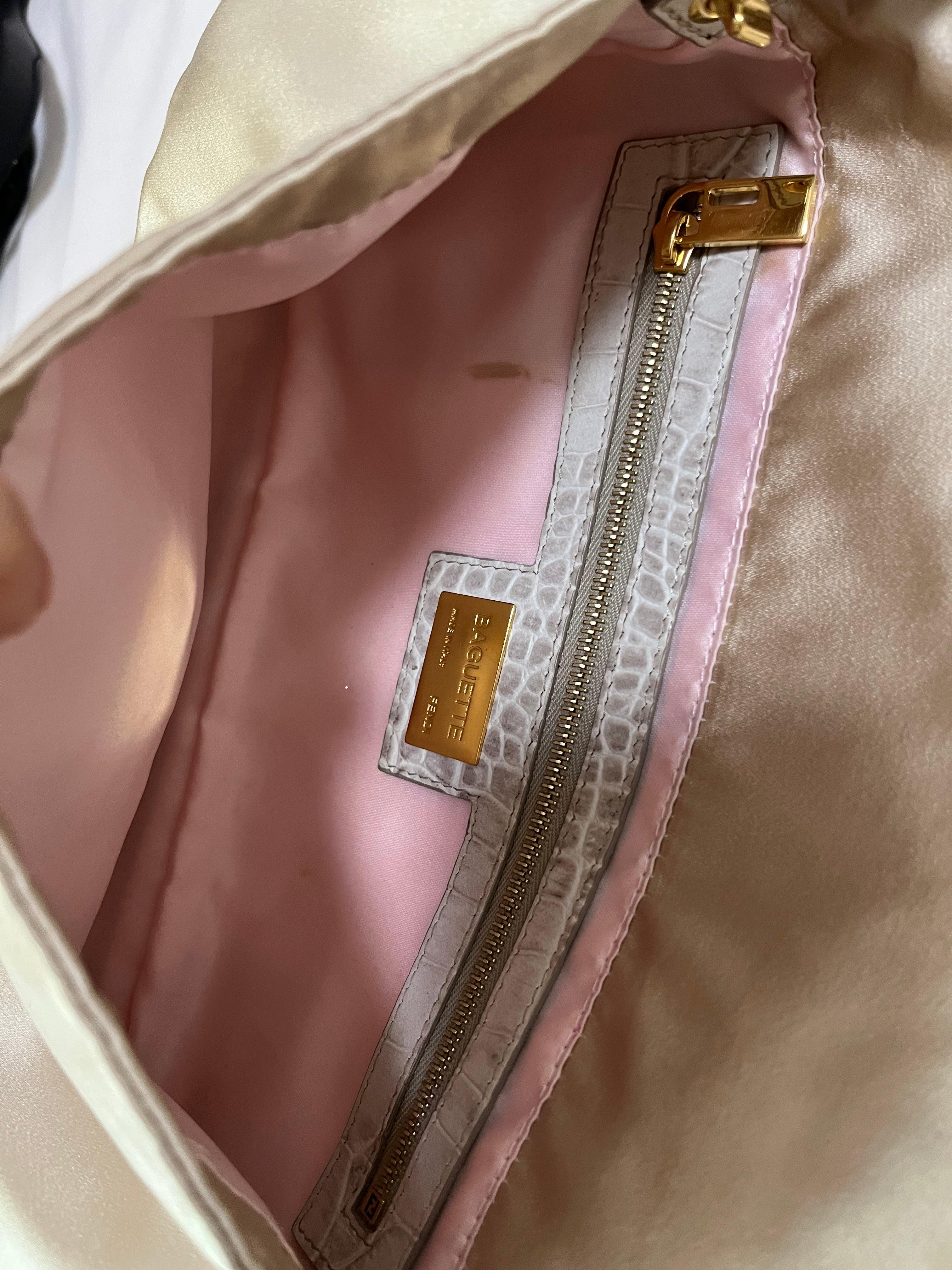 FENDI Baguette Cream Biege Silk with Crystal Buckle 10
