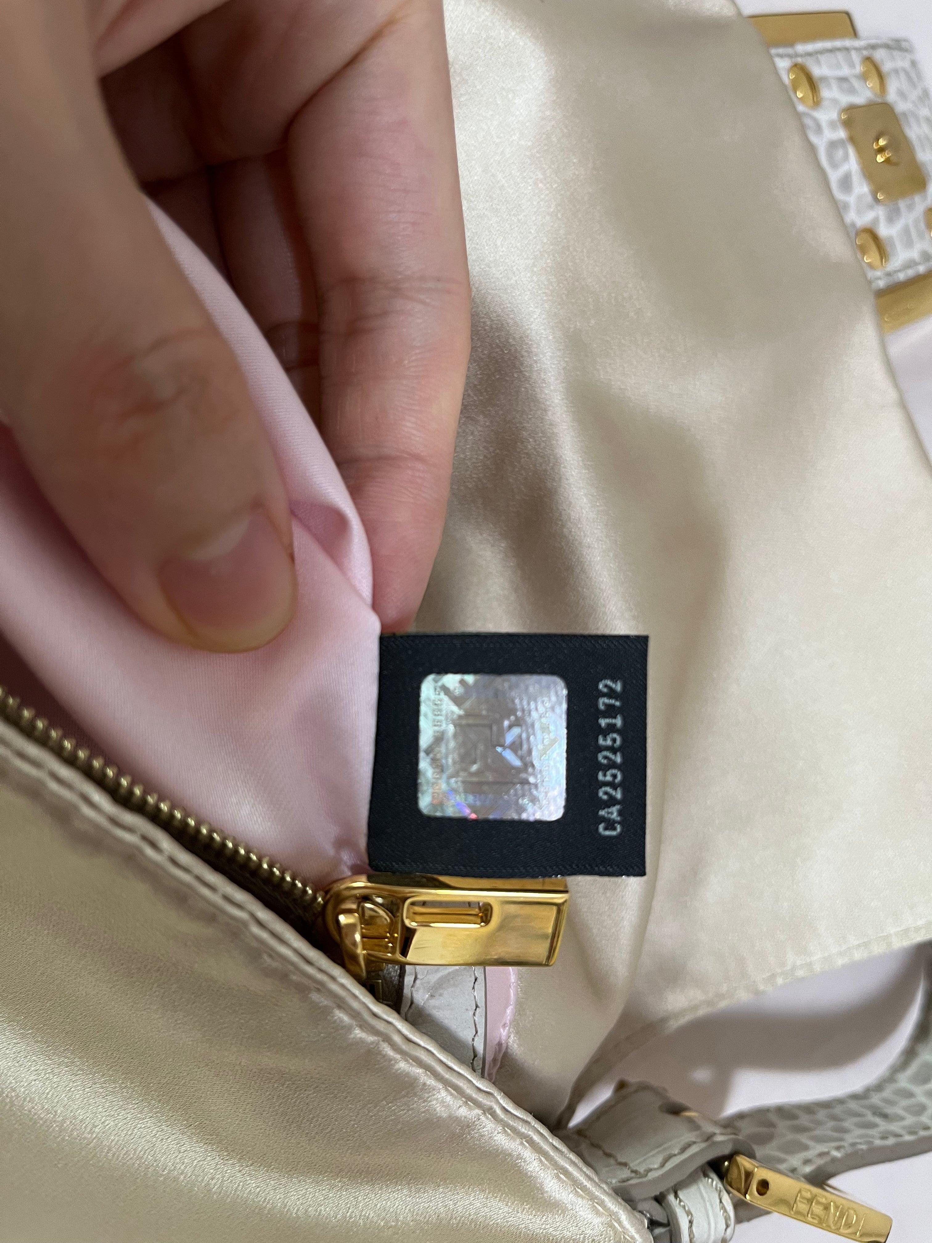 FENDI Baguette Cream Biege Silk with Crystal Buckle 12