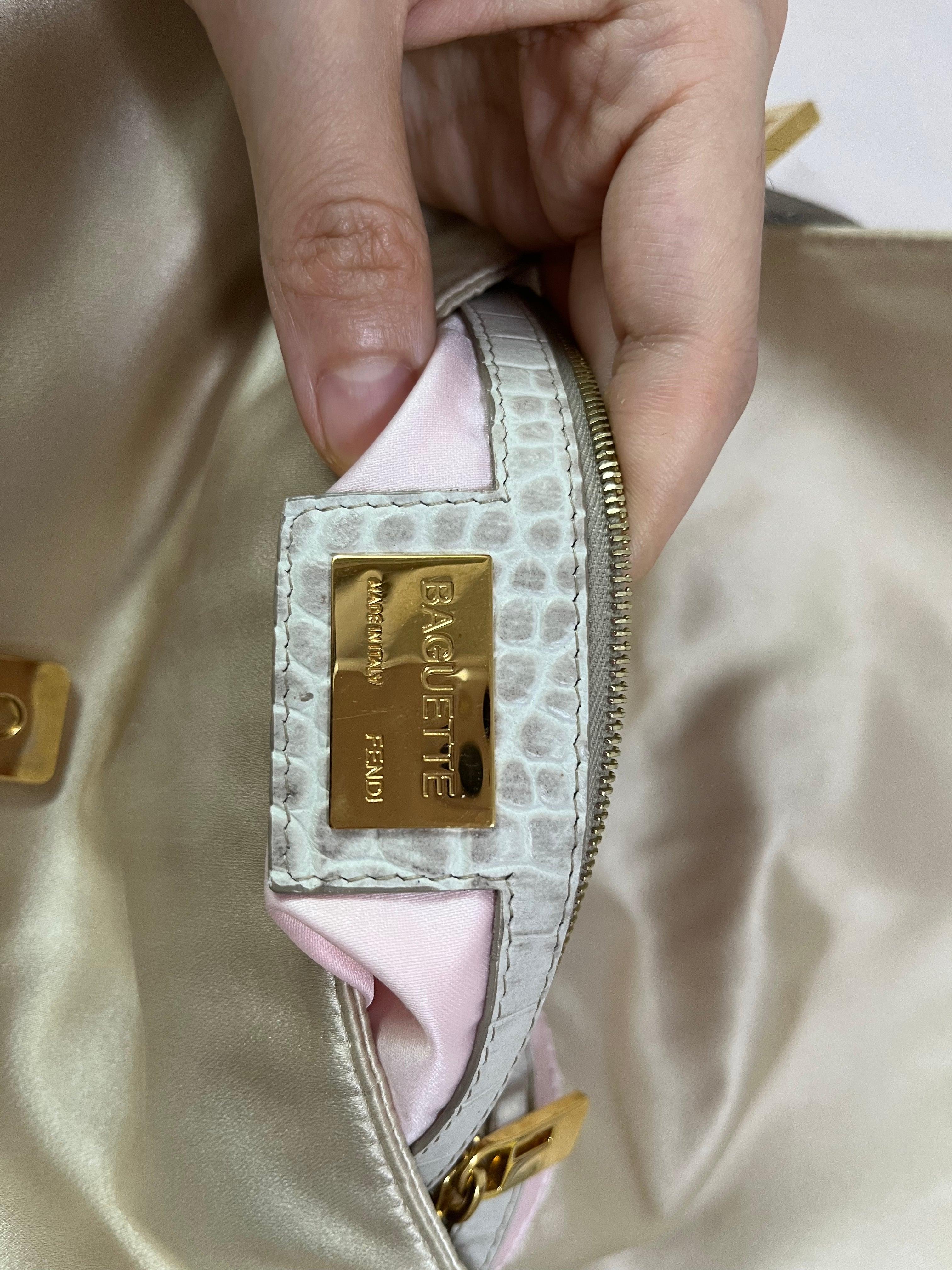 FENDI Baguette Cream Biege Silk with Crystal Buckle 13