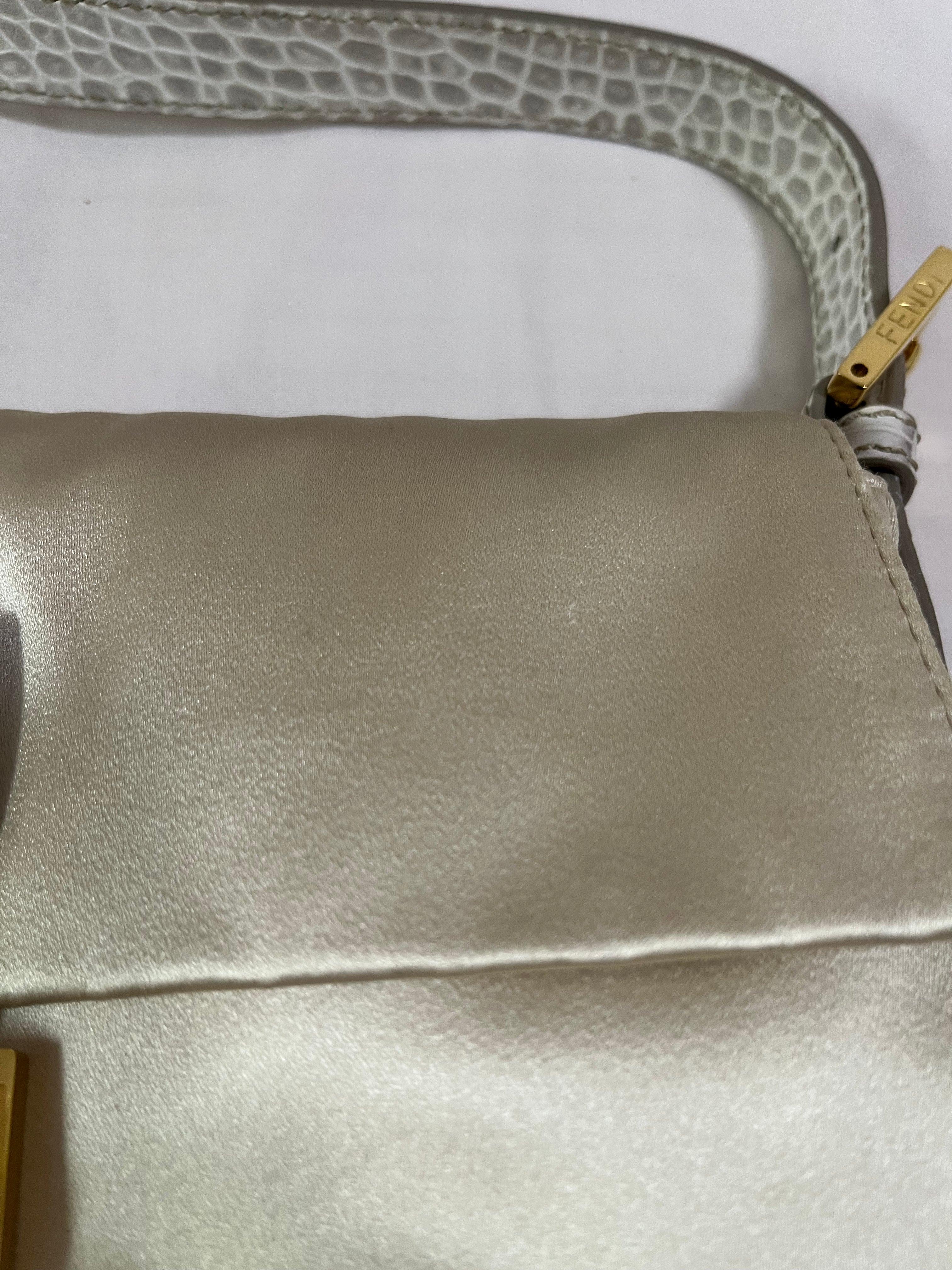 FENDI Baguette Cream Biege Silk with Crystal Buckle 16