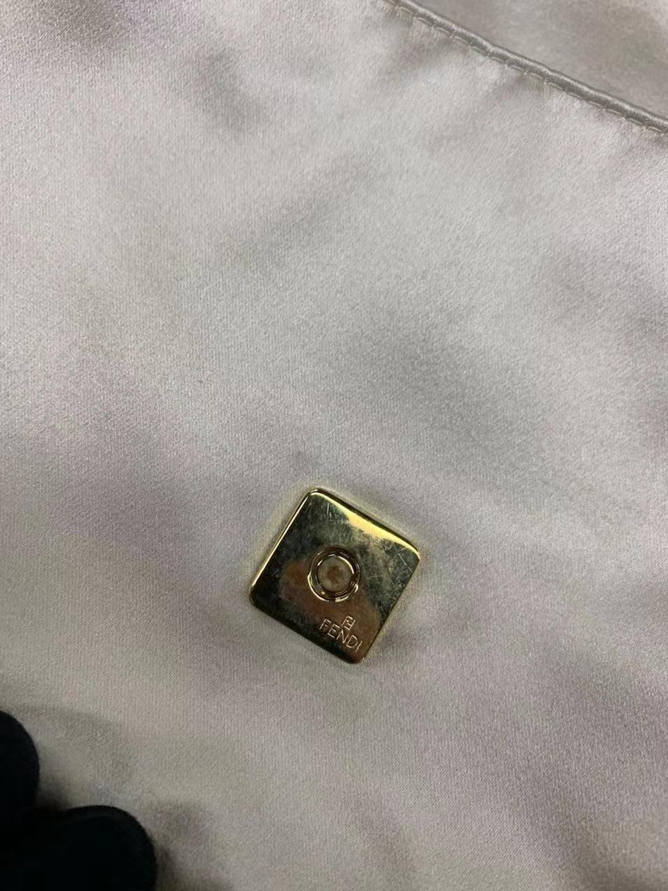 FENDI Baguette Cream Biege Silk with Crystal Buckle 4