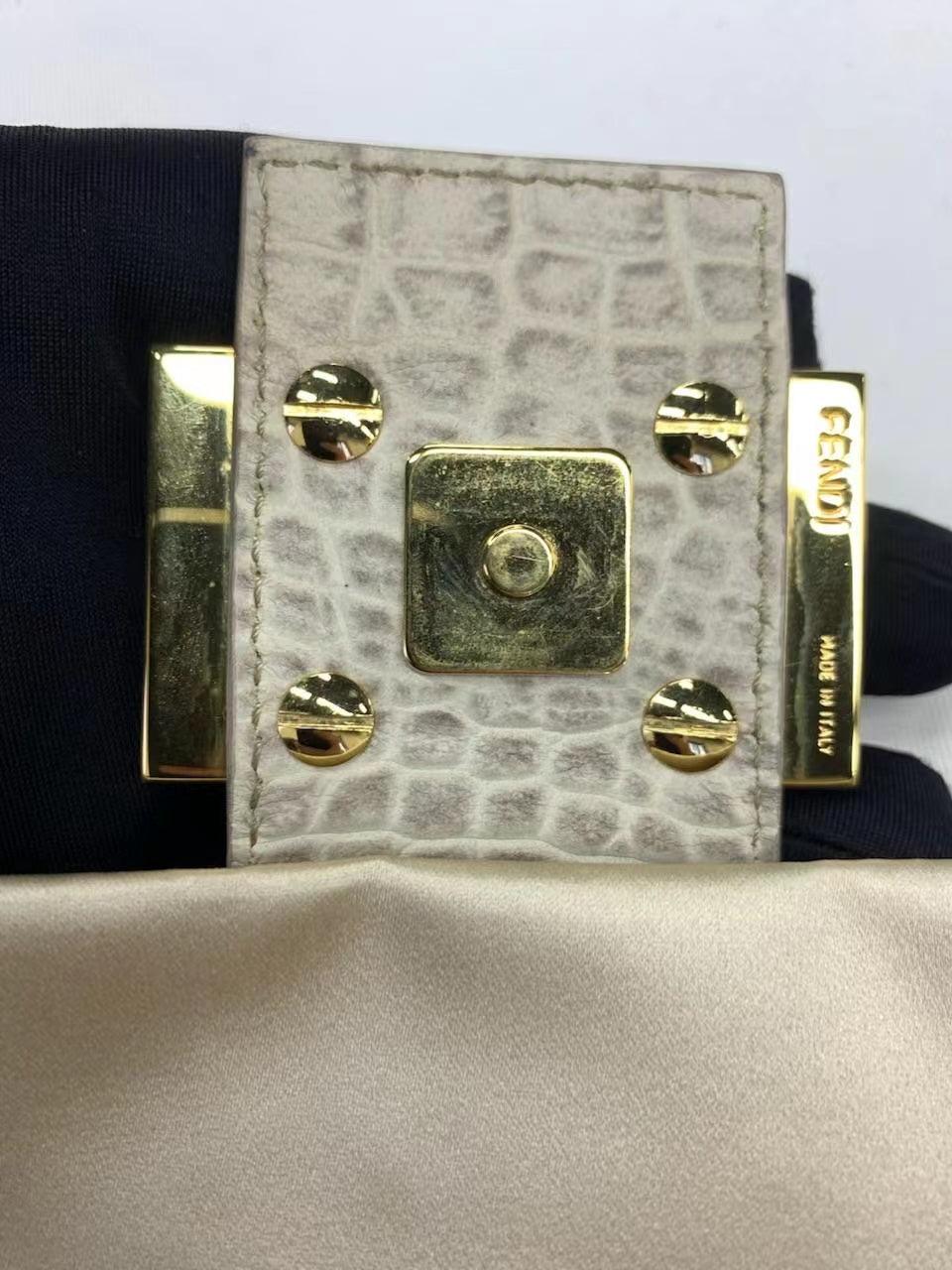 FENDI Baguette Cream Biege Silk with Crystal Buckle 5