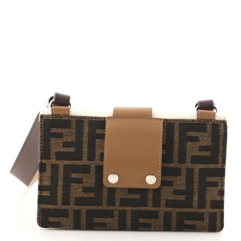 Beige Fendi Baguette Crossbody Bag Zucca Canvas with Leather