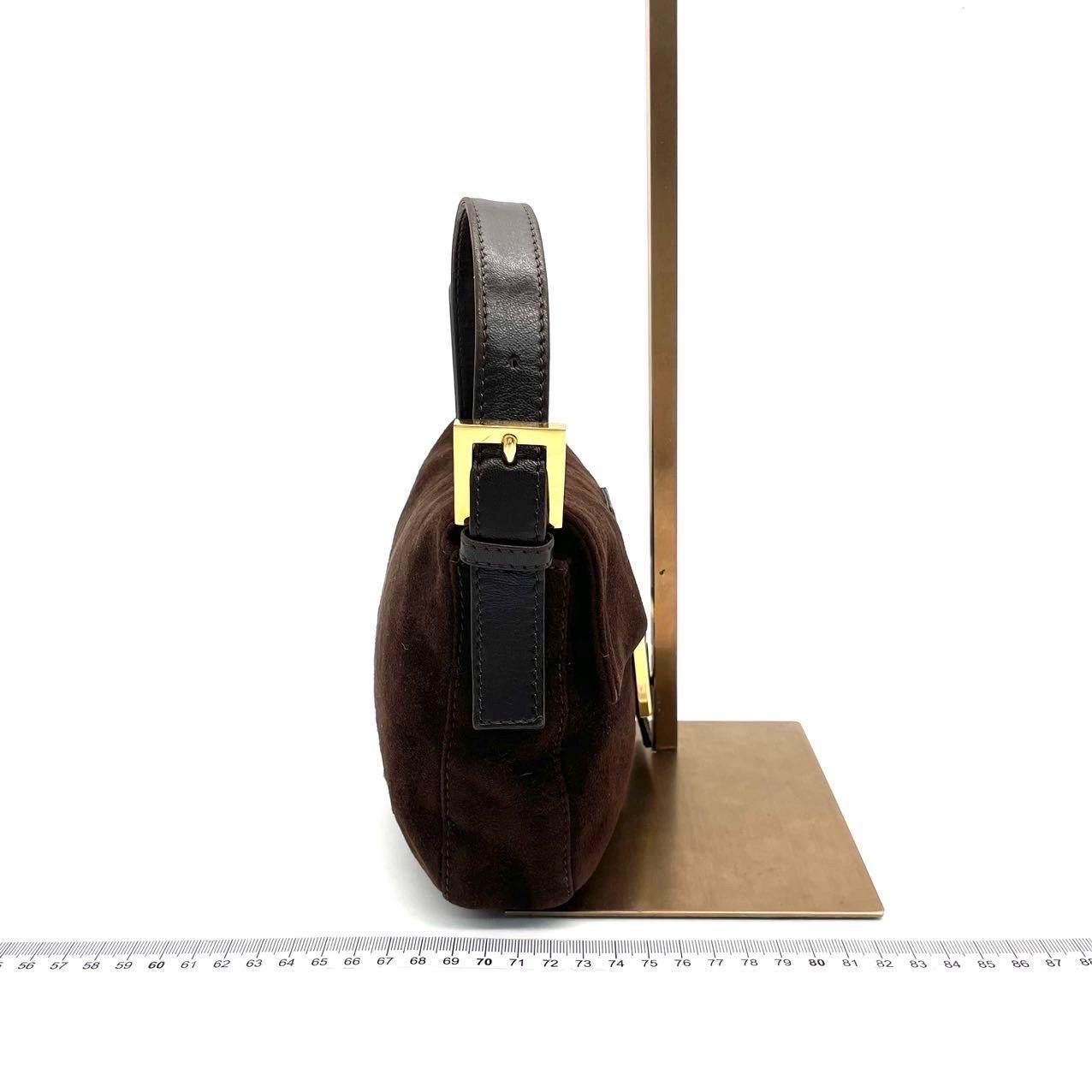 Women's Fendi Baguette Dark Chocoalte Brown Suede Leather Shoulder Bag For Sale
