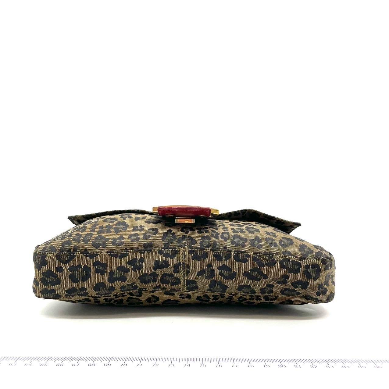 Black Fendi Baguette Denim Leopard Print with Red Leather Gold Hardware For Sale