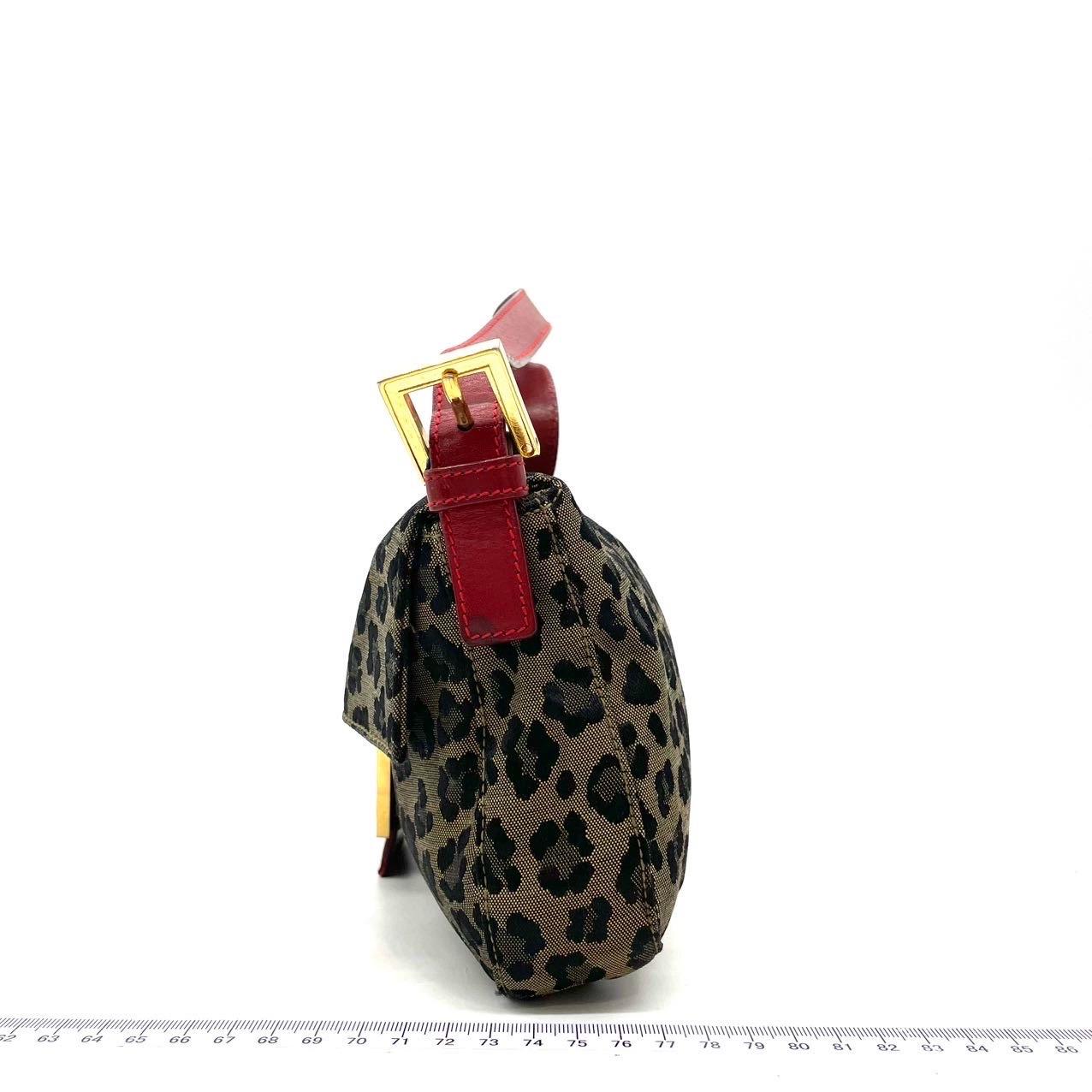 Women's Fendi Baguette Denim Leopard Print with Red Leather Gold Hardware For Sale