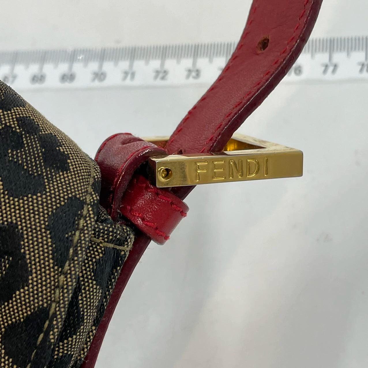 Fendi Baguette Denim Leopard Print with Red Leather Rare For Sale 6