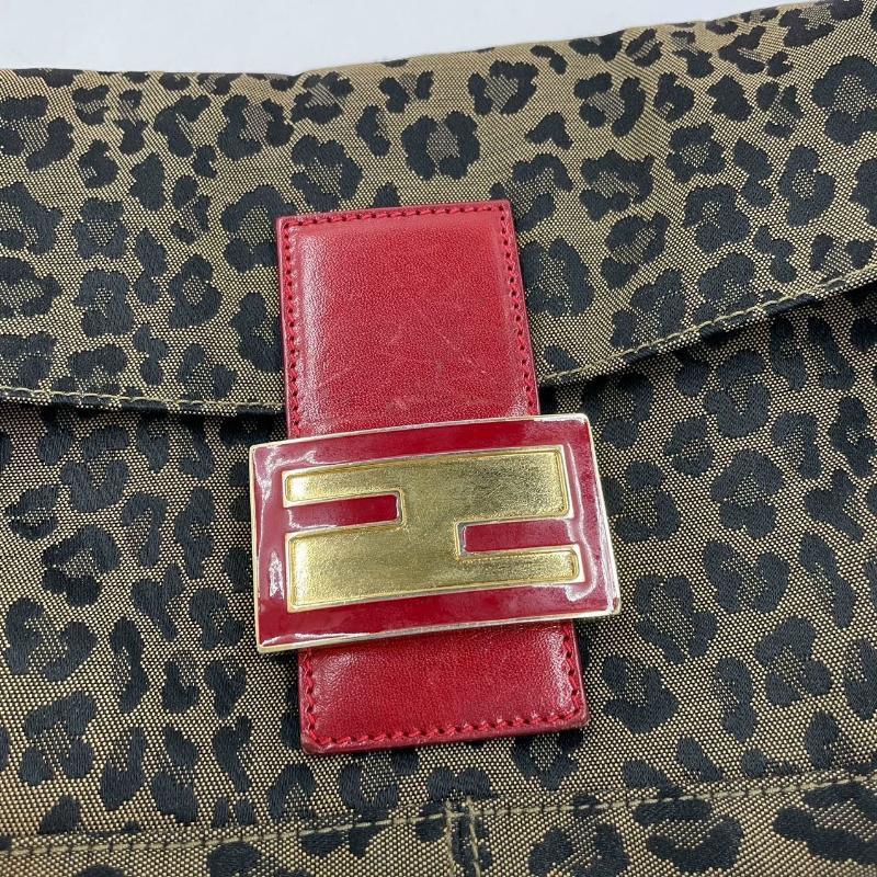 Fendi Baguette Denim Leopard Print with Red Leather Rare For Sale 7
