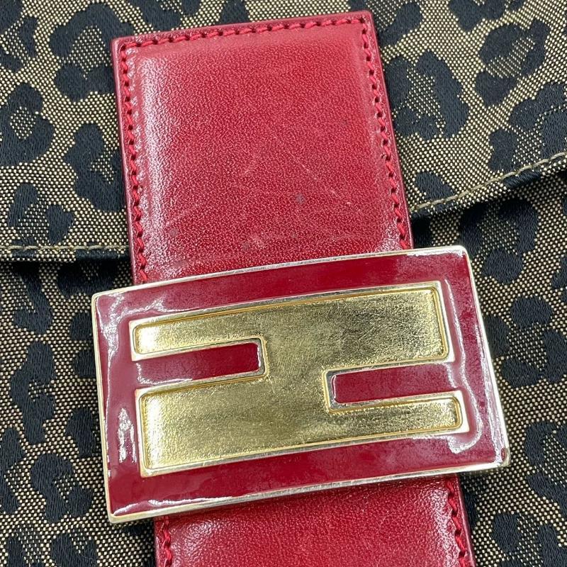Fendi Baguette Denim Leopard Print with Red Leather Rare For Sale 8