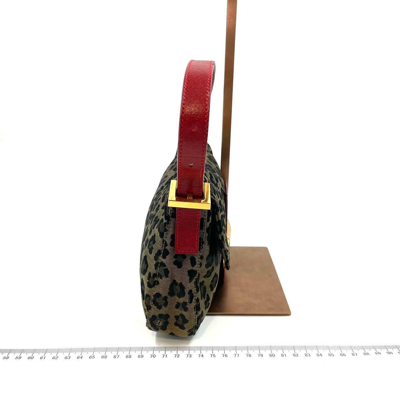 Women's Fendi Baguette Denim Leopard Print with Red Leather Rare For Sale
